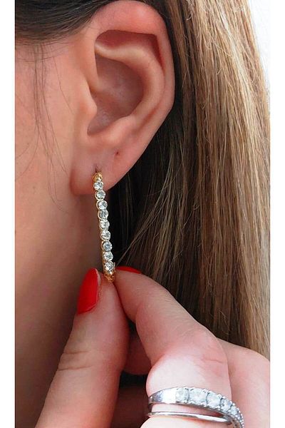 Atılgan Grp Long Luxury Women's Earrings with Zircon Row Stones