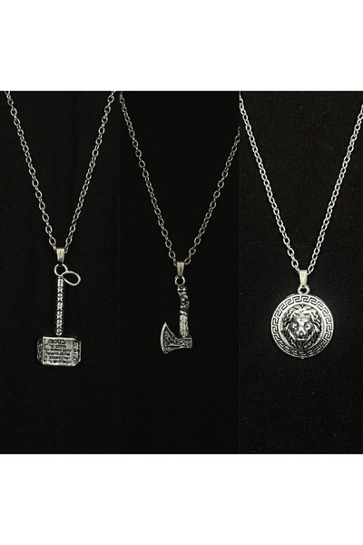 BSN Store Thor Çekiç Aslan İskandinav Balta Figürlü 3'lü Kolye