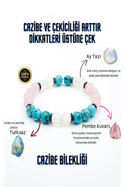 NehirTaş سوار تاليسمان من الحجر الطبيعي المعتمد من حجر القمر باللون الوردي ال...