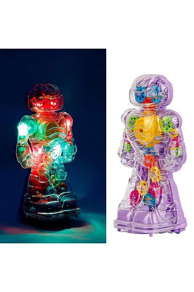 Shem Robot Toy 360 Degree Rotating Gear Robot with Transparent Sound and Light 20 Cm