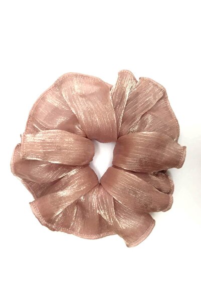 Atılgan Grp Handmade Simli Parlak Pudra Lüx Dev Scrunchie, Büyük Simit Toka,