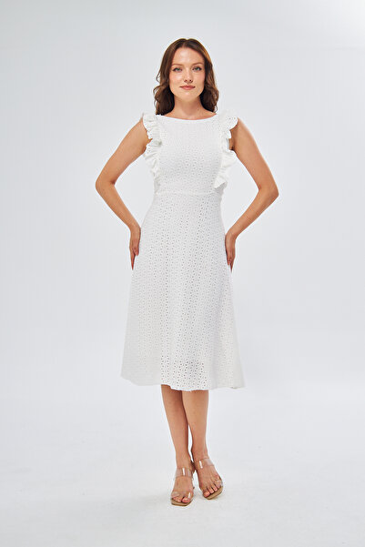 vuvutasarım Новий сезон Еластична підкладка Тканина Середньої довжини Біле вечірнє плаття з воланами Випускне плаття