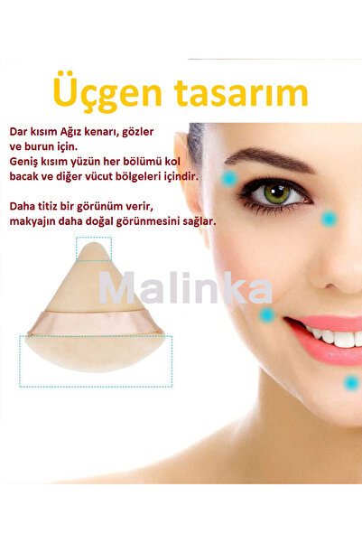 Malinka 3 Adet Üçgen Parmak Pamuk Yıkanabilir Kadife Puf Yüz Kontür Makyaj Bez Süngeri Kozmetik Fondöten