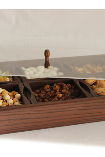 Numanoğlu Ahşap Bölmeli 6'lı Çerezlik Kase Ve Tepsi Seti Kapaklı | Doğal Dişb...