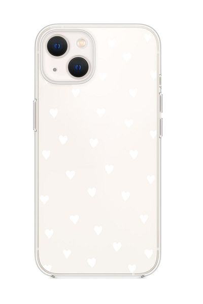 mooodcase iPhone 13 Compatible White Hearts Premium Transparent Silicone Case