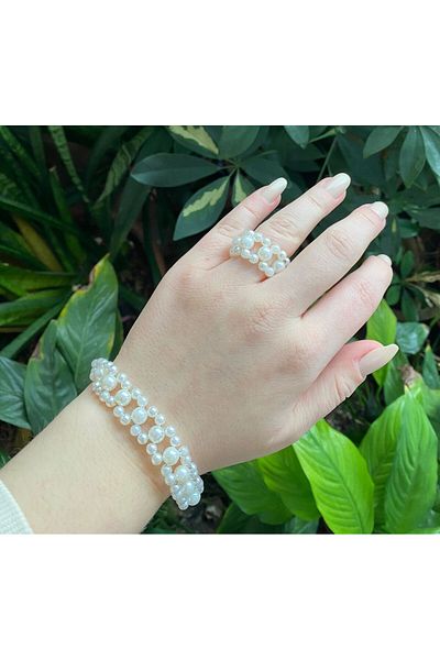 sema aksesuar Design Elemeği Pearl Bracelet and Ring Set - Valentine's Day Gift