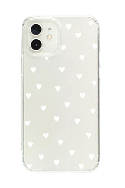 mooodcase iPhone 12 Compatible White Hearts Premium Transparent Silicone Case