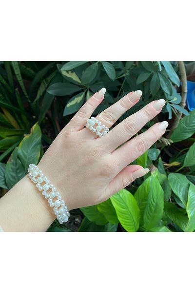 sema aksesuar Design Elemeği Pearl Bracelet and Ring Set - Valentine's Day Gift