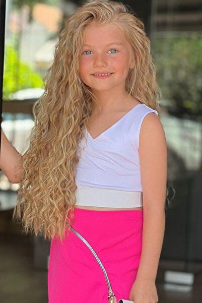 Riccotarz Girl's V-Neck Viscose Bodysuit and Zippered Fuchsia Skirt Set