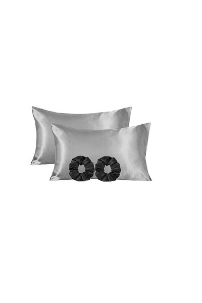 ANT HOME TEKS Silk Textured Satin 50x70 Cm Pillow Case Anti-Sweat Odorless Curly Hair Gray 2 Pieces Dowry Box