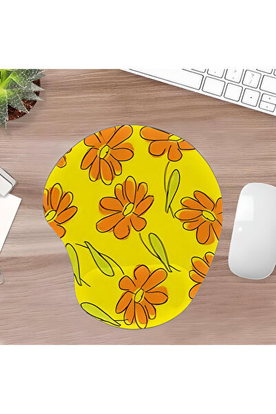 UcuruStore Πορτοκαλί λουλούδια Οβάλ επιφάνεια ποντικιού με υποστήριξη καρπού