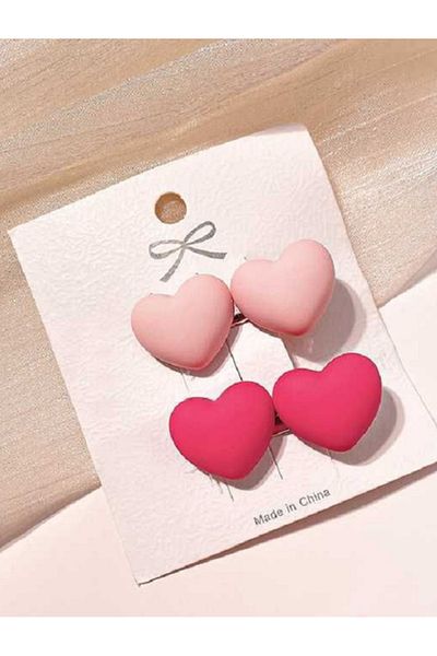 minibuki Silicone Cylinder Top Heart Model Red Pink Children's Clamp Buckle 2 Pieces