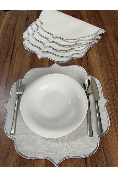 NURHAN HOME COLLECTION 6 bucăți farfurie americană de servire brodate cu argint