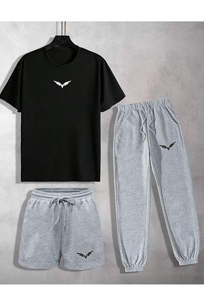 ZEMLİYA MELLACO 3-Piece Unisex T-shirt-Shorts-Sweatpants Combination JRD Printed