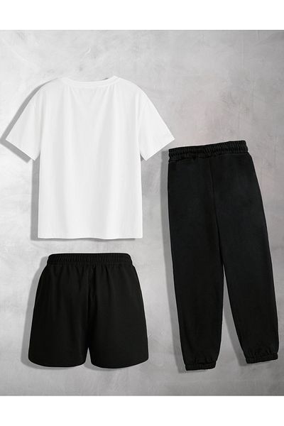 ZEMLİYA MELLACO 3-Piece Unisex T-shirt-Shorts-Sweatpants Combination JRD Printed