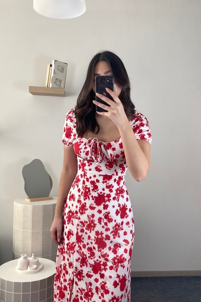 Hello Women's Floral Pattern Midi Dress