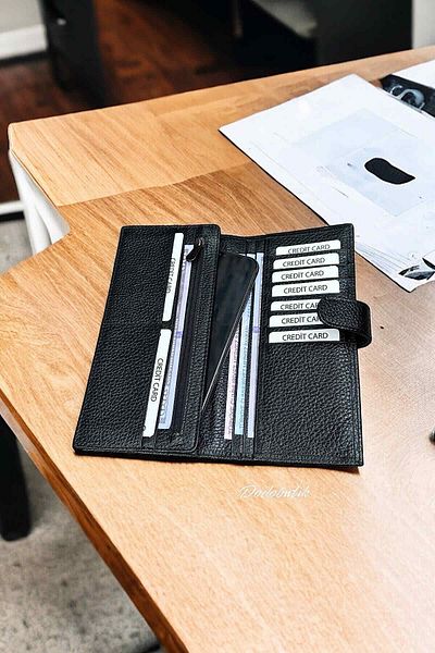 Dodo4men Genuine Leather Long Black Wallet with Phone