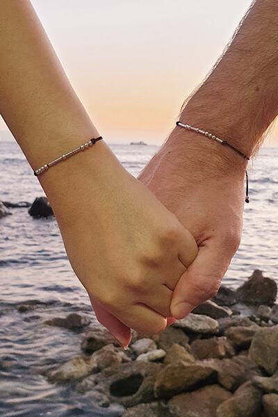 Fabula Silver Mors Alfabesi Bileklik 925 Ayar Gümüş Sevgili Bilekliği 2 Adet