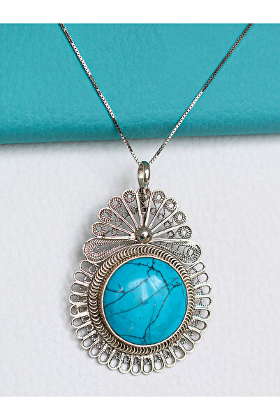 Mutlu Gümüş Telkari Firuze Taşlı Kolye