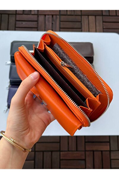 DERKON Jolly Model 100% Genuine Leather Useful Women's Wallet Orange