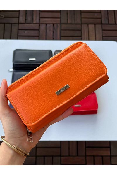DERKON Jolly Model 100% Genuine Leather Useful Women's Wallet Orange
