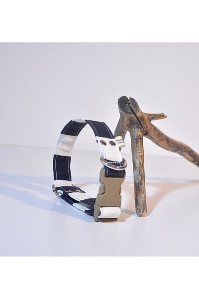 minart design Navy Blue White Thick Striped Dog Collar, Neck Collar