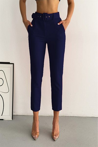 diaves Navy Blue Single Button Blazer Jacket Carrot Pants Suit