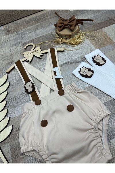 Feriatolye Hedgehog concept cream tan romper cake blasting costume