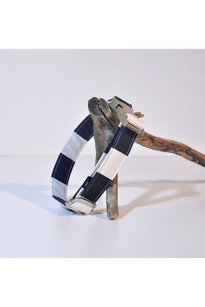 minart design Navy Blue White Thick Striped Dog Collar, Neck Collar