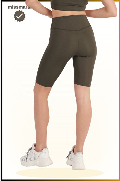 missmaral Women's Short Leggings Seasonal Sports Shorts Khaki Gathering High Waist Comfortable and Stylish 1070