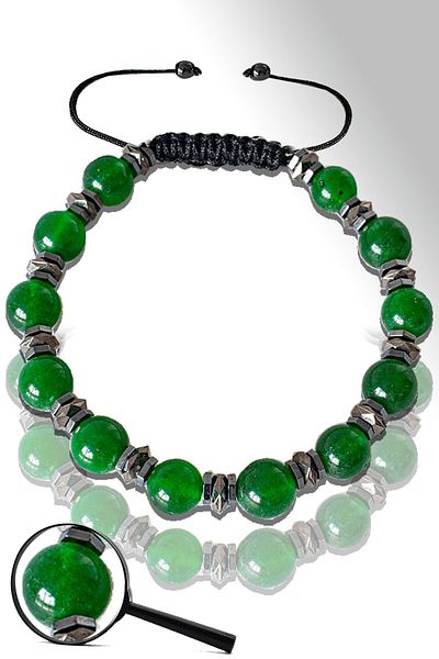 Tesbih Atölyesi Certified Silver Natural Jade Bracelet with Hematite - Adjustable
