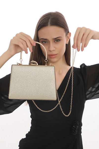 womenacs Χρυσό χρώμα Glitter Glamorous βραδινό φόρεμα Portfolio Clutch Γυναικεία τσάντα Νέα σεζόν