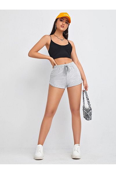 RABTEKS Gray Combed Cotton Slit Mini Shorts