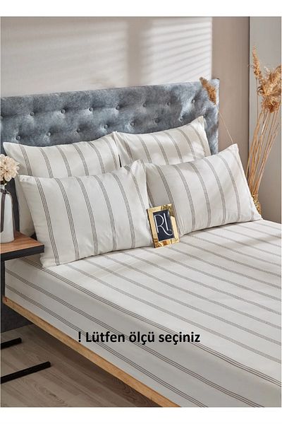 BESTİNA GOLD Set cearșafuri elastice cu dungi Bumbac dogal natural-față de pernă Single-double-person-battal