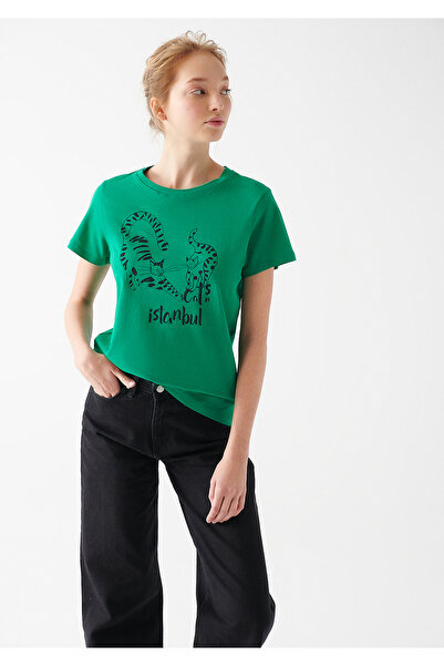 Mavi Tricou verde cu imprimeu pisici Slim Fit / Slim Fit 1610642-71877