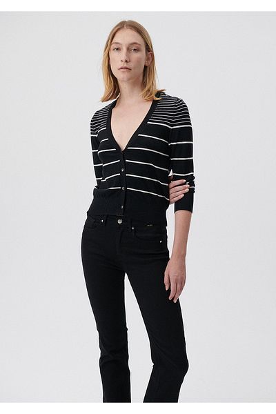 Mavi Cardigan negru cu dungi, cu nasturi, slim fit / croială strâmtă 1710346-85586