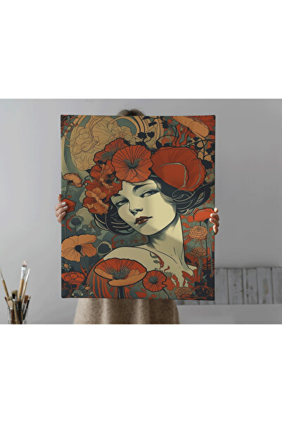 RUGSMODERN Kanvas Tablo Kırmızı Çiçek Ve Kadın Temalı