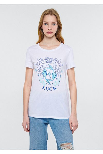 Mavi Tricou alb cu imprimeu Luck Regular Fit / Croială normală 1611297-620
