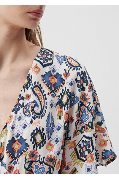 Mavi Baskılı Mini Beyaz Elbise 1310339-85338