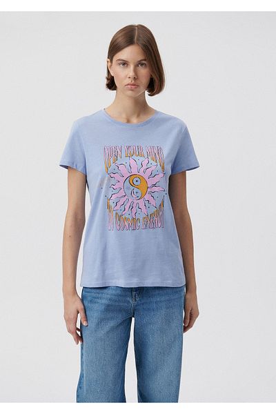 Mavi Tricou albastru cu imprimeu Open Your Mind Slim Fit / Slim Fit 1611715-80874