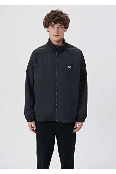 Mavi Dik Yaka Siyah Ceket Oversize / Geniş Kesim 0110543-900