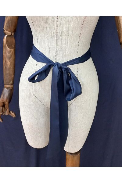 es moda shop Begonia Multifunctional Satin Belt Scarf Navy Blue