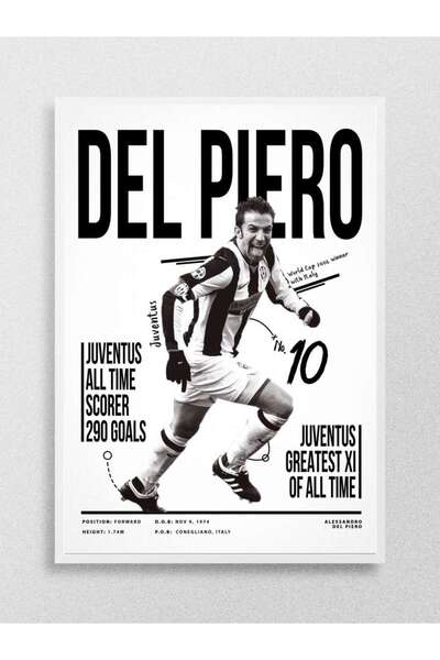 Mudi Store Alessandro Del Piero 10 Futbol Poster Çerçevesiz Yüksek Kalite Futbolcu Duvar Poster