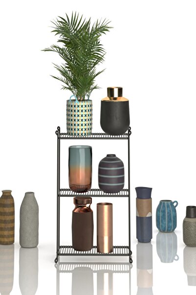 Tekno-tel Teknotel Three Layer Metal Organizer - Black Shoes and Towel Holder with Flower Pot Mg015