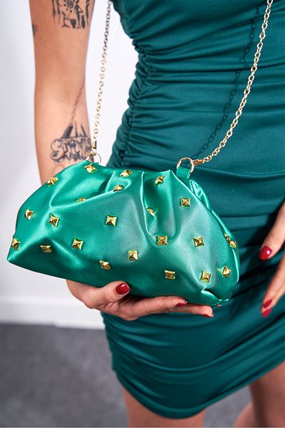 Berlesi Geantă de seară clutch din satin auriu pentru femei, verde