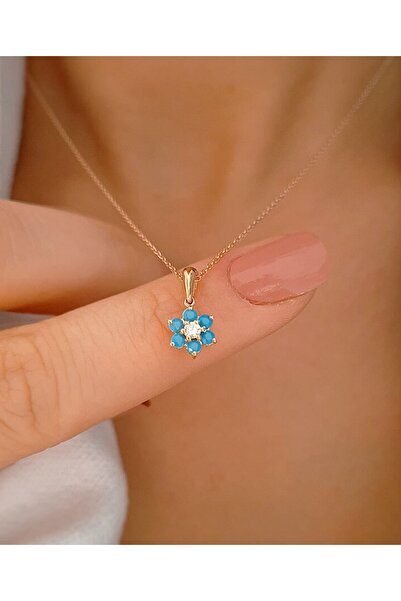 Sirius Pırlanta Pırlanta Ve Firuze Taşlı Papatya Kolye