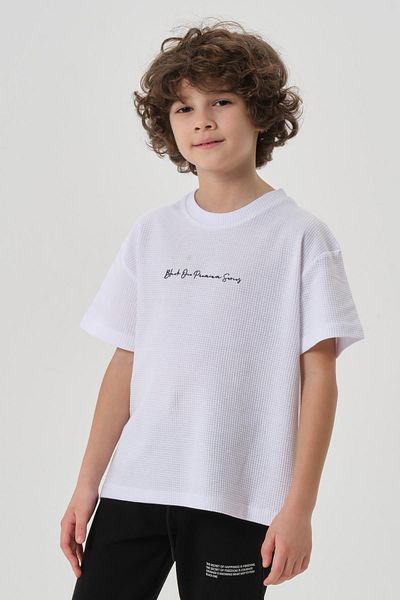 Black One Καλοκαιρινό μπλουζάκι από ύφασμα βάφλα για αγόρι