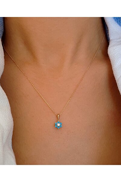 Sirius Pırlanta Pırlanta Ve Firuze Taşlı Papatya Kolye