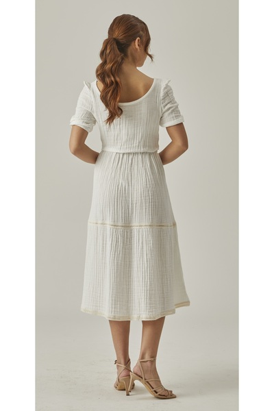 MUTİR MUSLIN WATERMELON SLEEVE MIDI SIZE SCURFED DRESS