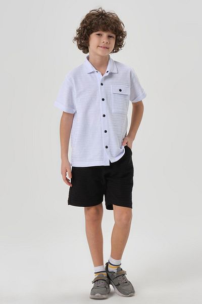Black One 100% βαμβακερό οικολογικό ύφασμα με τσέπες πουκάμισο σορτς για αγόρια καλοκαιρινό μπλουζάκι